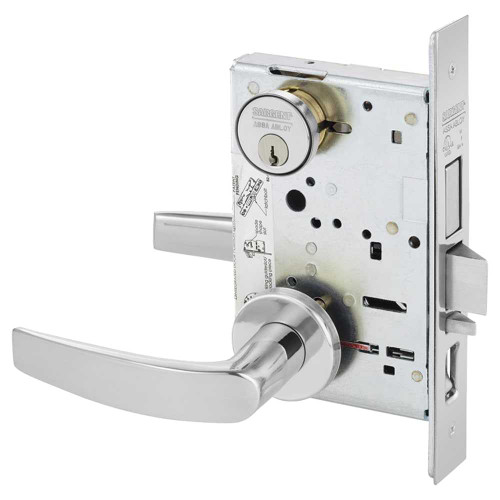 Sargent 8243 LNB 26 Grade 1 Apartment Corridor Door Mortise Lock B - Lever LN - Rose Field Reversible Conventional Cylinder ASA Strike Bright Chrome 8243 LNB 26