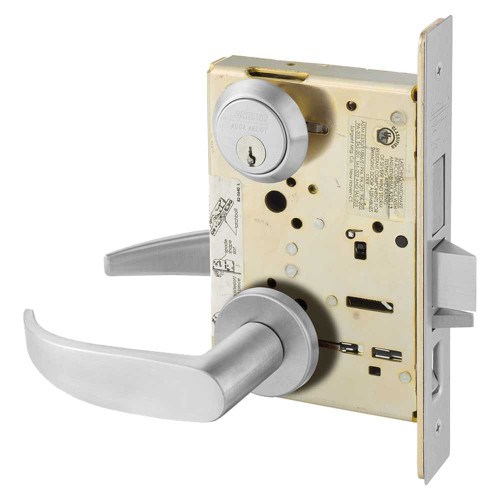 Sargent 8243 LNP 26D Grade 1 Apartment Corridor Door Mortise Lock P - Lever LN - Rose Field Reversible Conventional Cylinder ASA Strike Satin Chrome 8243 LNP 26D