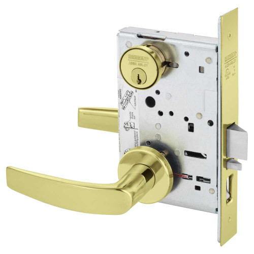 Sargent 8255 LNB 3 Grade 1 Office or Entry Mortise Lock B - Lever LN - Rose Field Reversible Conventional Cylinder ASA Strike Bright Brass 8255 LNB 3