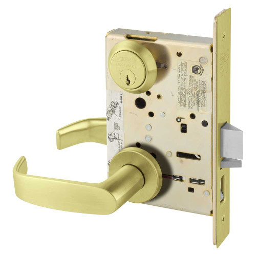 Sargent 8255 LNL 4 Grade 1 Office or Entry Mortise Lock L - Lever LN - Rose Field Reversible Conventional Cylinder ASA Strike Satin Brass 8255 LNL 4
