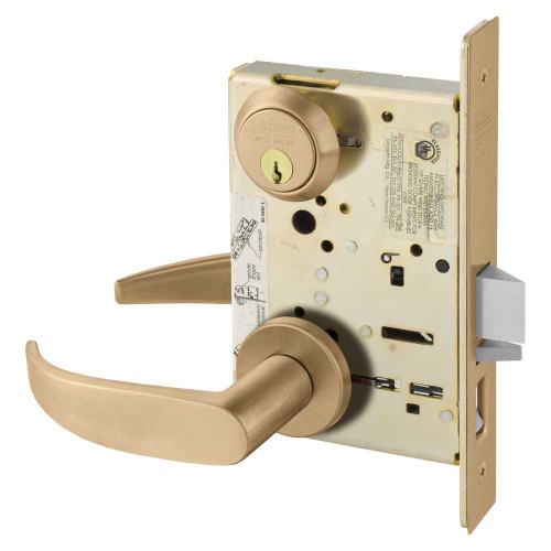 Sargent 8255 LNP 10 Grade 1 Office or Entry Mortise Lock P - Lever LN - Rose Field Reversible Conventional Cylinder ASA Strike Satin Bronze Clear Coated 8255 LNP 10