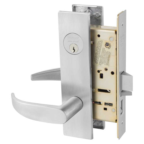 Sargent 8255 LW1P 26D Grade 1 Office or Entry Mortise Lock P - Lever LW1 - Escutcheon Field Reversible Conventional Cylinder ASA Strike Satin Chrome 8255 LW1P 26D