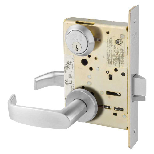 Sargent 8257 LNL 26D Grade 1 Institutional Privacy Mortise Lock L - Lever LN - Rose Field Reversible Conventional Cylinder ASA Strike Satin Chrome 8257 LNL 26D