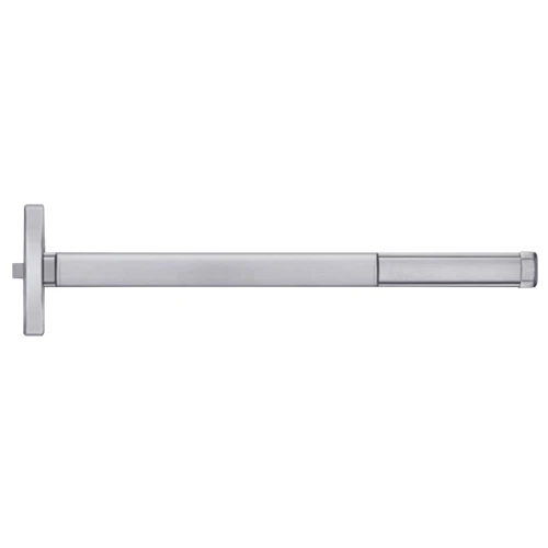 PHI DEFL2408 628 48 Grade 1 Fire Rated Rim Exit Device Narrow Stile Pushpad 48 Device Classroom Function Delayed Egress Device 15 Seconds Satin Aluminum Clear Anodized Finish Field Reversible DEFL2408 628 48