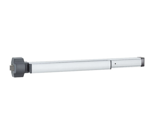 PHI DEFL2203 628 36 Grade 1 Surface Vertical Rod Exit Device Wide Stile Pushpad 36 Device Storeroom Function Delayed Egress Device 15 Seconds Fire Rated Device Satin Aluminum Clear Anodized Finish Field Reversible
