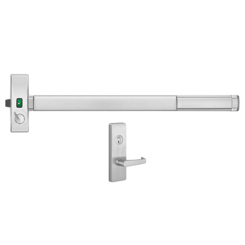 PHI FL2110VI 4908A 630 48 RHR Grade 1 Fire Rated Rim Exit Device Wide Stile Pushpad 48 Device Classroom Intruder Function A Lever Less Dogging Double Cylinder with Indicator Satin Stainless Steel Finish Right Hand Reverse