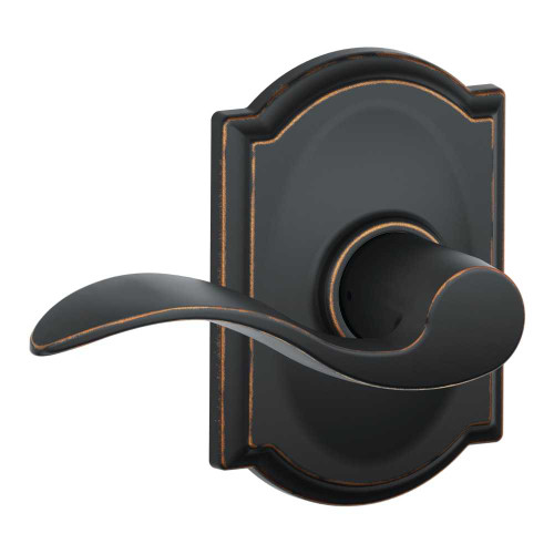 Schlage Residential F10 ACC 716 CAM Grade 2 Passage Latch Accent Lever Camelot Rose Antique Bronze Finish F10 ACC 716 CAM