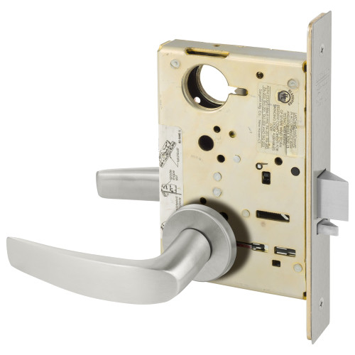 Sargent LC-8205 LNB 32D Grade 1 Office or Entry Mortise Lock B - Lever LN - Rose Field Reversible Less Cylinder ASA Strike Satin Stainless Steel