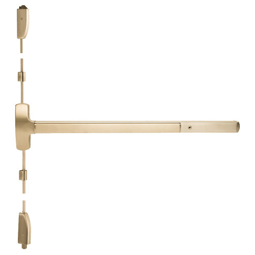 Falcon 25-V-L-NL-D 4 US4 RHR 25 Series Exit Device Surface Vertical Rod with Night Latch Trim Dane Lever Design 4 Ft Device Satin Brass