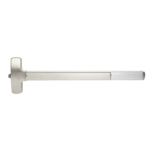 Falcon MELF-25-R-L-D 3 15 RHR Grade 1 Rim Exit Bar Wide Stile Pushpad 36 Fire-Rated Device Classroom Function Dane Lever with Escutcheon Motorized Latch Retraction Less Dogging Satin Nickel Plated Clear Coated Finish Right Hand Reverse