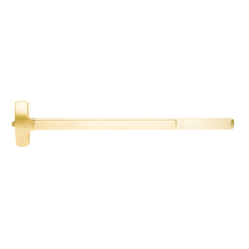 Falcon MELF-25-R-L-BE-S 4 32 RHR Grade 1 Rim Exit Bar Wide Stile Pushpad 48 Fire-Rated Device Passage Function Sutro Lever with Escutcheon Motorized Latch Retraction Less Dogging Bright Brass Plated Clear Coated Finish Right Hand Reverse