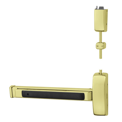 Sargent NB8710E LHR 3 Grade 1 Surface Vertical Rod Exit Device Wide Stile Pushpad 32 Device 84 Door Height Exit Only Less Bottom Rod Hex Key Dogging Bright Brass Finish Left Hand Reverse