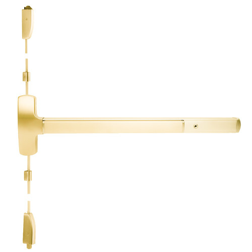 Falcon MEL25-V-717DT 3 US3 LHR Grade 1 Surface Vertical Rod Exit Bar Wide Stile Pushpad 36 Device 84 Door Height Dummy Function Tubular Pull Motorized Latch Retraction Hex Key Dogging Bright Brass Finish Left Hand Reverse Field Reversible