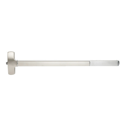 Falcon MELF-25-R-L-VR-D 4 15 LHR Grade 1 Rim Exit Bar Wide Stile Pushpad 48 Fire-Rated Device Classroom Function Dane Vandal Resistant Pull Motorized Latch Retraction Less Dogging Satin Nickel Plated Clear Coated Finish Left Hand Reverse MELF-25-R-L-VR-D 4 15 LHR