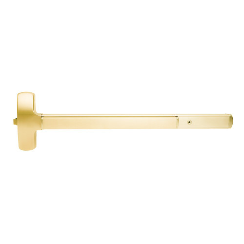 Falcon MEL25-R-L-VR-Q 3 32 RHR Grade 1 Rim Exit Bar Wide Stile Pushpad 36 Device Classroom Function Quantum Vandal Resistant Pull Motorized Latch Retraction Hex Key Dogging Bright Brass Plated Clear Coated Finish Right Hand Reverse