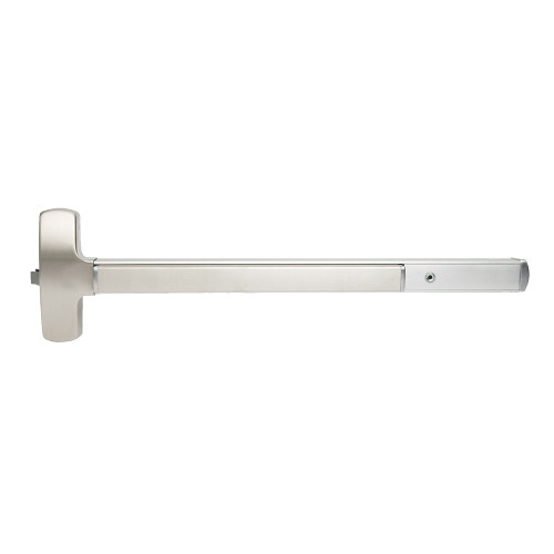 Falcon MEL25-R-L-BE-D 3 15 LHR Grade 1 Rim Exit Bar Wide Stile Pushpad 36 Device Passage Function Dane Lever with Escutcheon Motorized Latch Retraction Hex Key Dogging Satin Nickel Plated Clear Coated Finish Left Hand Reverse MEL25-R-L-BE-D 3 15 LHR