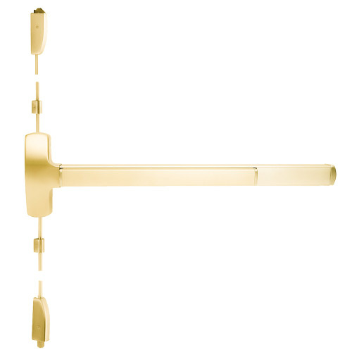 Falcon F-25-V-L-NL-D 3 US3 RHR Fire Rated 25 Series Exit Device Surface Vertical Rod with Night Latch Trim Dane Lever Design 3 Ft Device Bright Brass