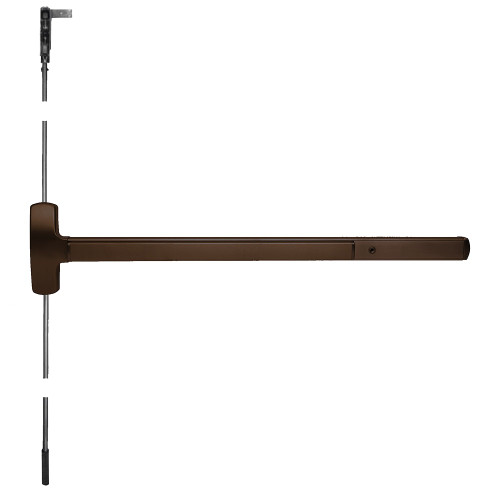 Falcon MEL25-CWDC-C 4 643E LHR Grade 1 Concealed Vertical Rod Exit Bar Wide Stile Pushpad 48 Device 84 Door Height Night Latch Function Tubular Pull Motorized Latch Retraction Hex Key Dogging Aged Bronze Finish Left Hand Reverse Field Reversible