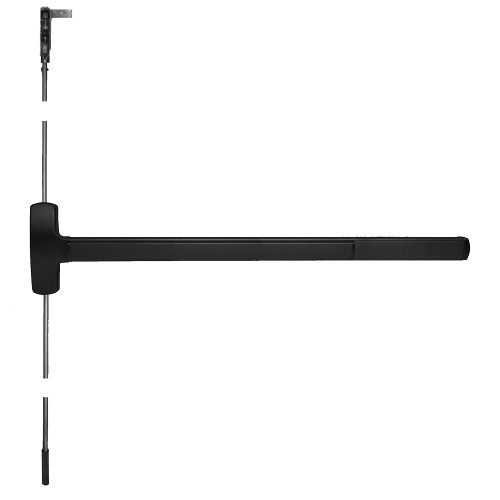 Falcon MELRXF-25-C-EO 4 19 Grade 1 Concealed Vertical Rod Exit Bar Wide Stile Pushpad 48 Fire-Rated Device 84 Door Height Exit Only  Motorized Latch Retraction Request to Exit Switch Less Dogging Flat Black Coated Finish Field Reversible