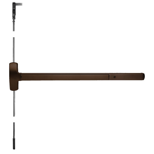 Falcon MEL25-C-K-NL 4 313AN Grade 1 Concealed Vertical Rod Exit Bar Wide Stile Pushpad 48 Device 84 Door Height Night Latch Function Knob with Escutcheon Motorized Latch Retraction Hex Key Dogging Dark Bronze Anodized Aluminum Finish Field Reversible