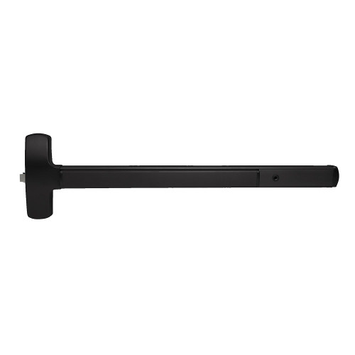 Falcon MEL25-R-NL-OP 3 19 Grade 1 Rim Exit Bar Wide Stile Pushpad 36 Device Night Latch Function Optional Pull Escutcheon Pull Motorized Latch Retraction Hex Key Dogging Flat Black Coated Finish Non-Handed