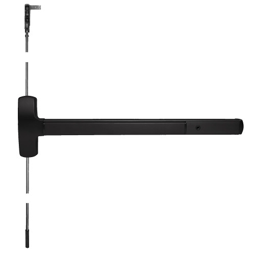 Falcon MEL25-CWDC-C 3 19 LHR Grade 1 Concealed Vertical Rod Exit Bar Wide Stile Pushpad 36 Device 84 Door Height Night Latch Function Tubular Pull Motorized Latch Retraction Hex Key Dogging Flat Black Coated Finish Left Hand Reverse Field Reversible