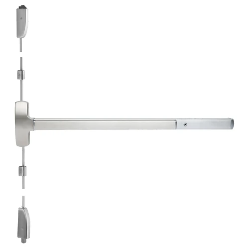 Falcon 25-V-L-BE-Q 4 32D RHR 25 Series Exit Device Surface Vertical Rod with Blank Escutcheon Trim Quantum Lever Design 4 Ft Device Satin Stainless Steel 25-V-L-BE-Q 4 32D RHR