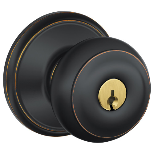 Schlage Residential F51A GEO 716 KD Grade 2 Entry Lock Georgian Knob Conventional Cylinder Aged Bronze Finish Not Handed