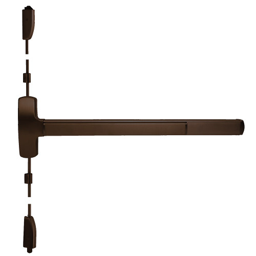 Falcon MELF-25-V-512DT 3 313AN Grade 1 Surface Vertical Rod Exit Bar Wide Stile Pushpad 36 Fire-Rated Device 84 Door Height Dummy Function Escutcheon Pull Motorized Latch Retraction Less Dogging Dark Bronze Anodized Aluminum Finish Field Reversible