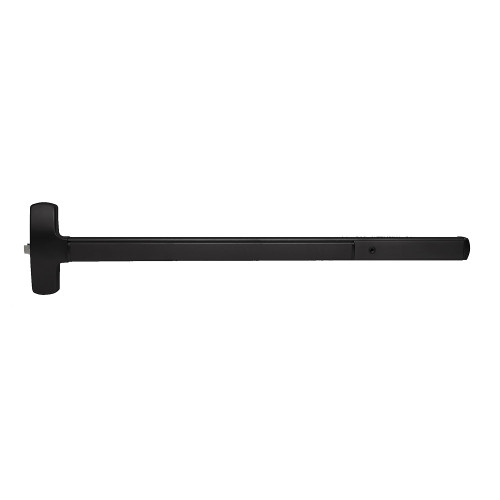 Falcon MELRX25-R-L-VR-Q 4 19 RHR Grade 1 Rim Exit Bar Wide Stile Pushpad 48 Device Classroom Function Quantum Vandal Resistant Pull Motorized Latch Retraction Request to Exit Switch Hex Key Dogging Flat Black Coated Finish Right Hand Reverse