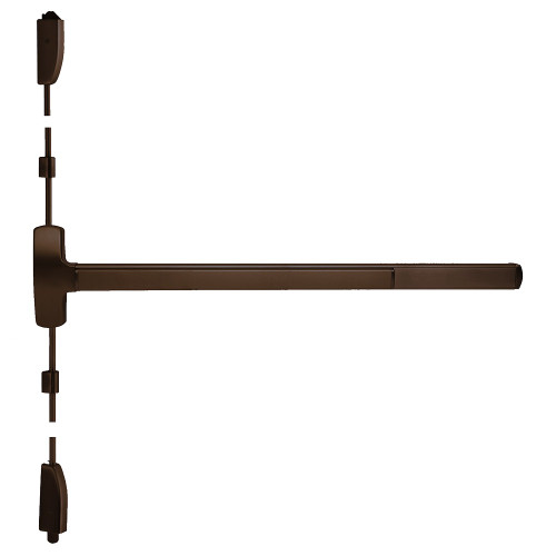Falcon MELRXF-25-V-EO 4 313AN Grade 1 Surface Vertical Rod Exit Bar Wide Stile Pushpad 48 Fire-Rated Device 84 Door Height Exit Only  Motorized Latch Retraction Request to Exit Switch Less Dogging Dark Bronze Anodized Aluminum Finish Field Reversible