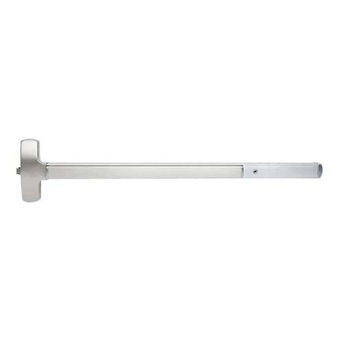 Falcon MEL25-R-K-DT 4 26D Grade 1 Rim Exit Bar Wide Stile Pushpad 48 Device Dummy Function Knob with Escutcheon Motorized Latch Retraction Hex Key Dogging Satin Chrome Finish Non-Handed MEL25-R-K-DT 4 26D