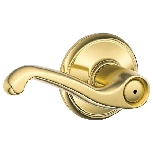 Schlage Residential F10 FLA 605 Grade 2 Passage Latch Flair Lever Bright Brass Finish F10 FLA 605