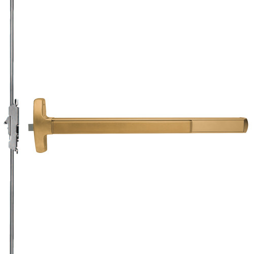 Falcon MEL-F-24-CWDC-717DT 3 10 LHR Grade 1 Concealed Vertical Rod Exit Bar Narrow Stile Pushpad Fire-Rated Device 3' Door Width 84 Door Height Dummy Function Tubular Pull Electric Latch Retraction Satin Bronze Clear Coated Finish Left Hand Reverse
