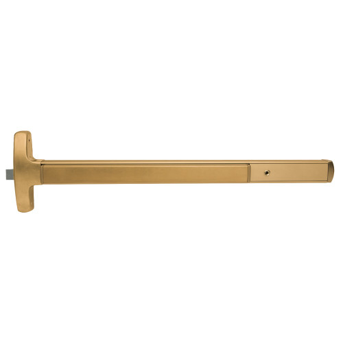Falcon MELRX24-R-L-D 3 10 LHR Grade 1 Rim Exit Bar Narrow Stile Pushpad 3' Door Width Classroom Function Dane Lever with Escutcheon Electric Latch Retraction Request to Exit Switch Hex Key Dogging Satin Bronze Clear Coated Finish Left Hand Reverse