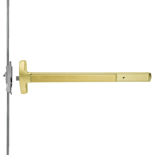 Falcon MELRX24-CWDC-C 4 US4 LHR Grade 1 Concealed Vertical Rod Exit Bar Narrow Stile Pushpad 4' Door Width 84 Door Height Cylinder Plate Electric Latch Retraction Request to Exit Switch Hex Key Dogging Satin Brass Finish Left Hand Reverse