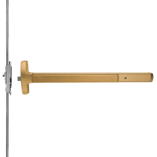 Falcon MEL-24-CWDC-NL 4 10 RHR Grade 1 Concealed Vertical Rod Exit Bar Narrow Stile Pushpad 4' Door Width 84 Door Height Night Latch Function Tubular Pull Electric Latch Retraction Hex Key Dogging Satin Bronze Clear Coated Finish Right Hand Reverse