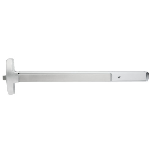 Falcon MELRXF-24-R-L-D 3 32 LHR Grade 1 Rim Exit Bar Narrow Stile Pushpad 3' Door Width Classroom Function Dane Lever with Escutcheon Electric Latch Retraction Request to Exit Switch Hex Key Dogging Bright Stainless Steel Finish Left Hand Reverse