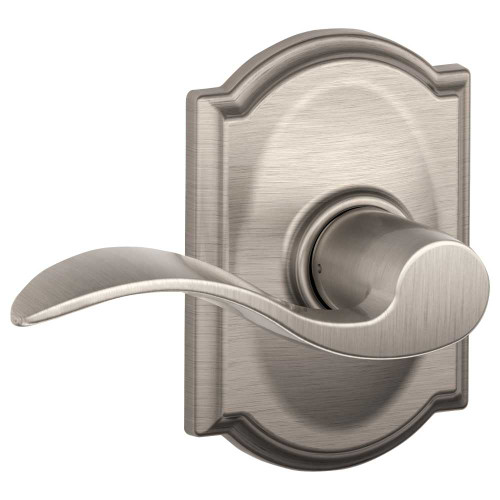 Schlage Residential F10 ACC 619 CAM Grade 2 Passage Latch Accent Lever Camelot Rose Satin Nickel Finish F10 ACC 619 CAM