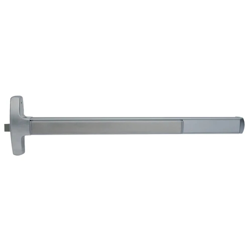 Falcon MEL-F-24-R-NL 3 28 LHR Grade 1 Rim Exit Bar Narrow Stile Pushpad Fire-Rated Device 3' Door Width Night Latch Function Tubular Pull Electric Latch Retraction Satin Aluminum Clear Anodized Finish Left Hand Reverse MEL-F-24-R-NL 3 28 LHR