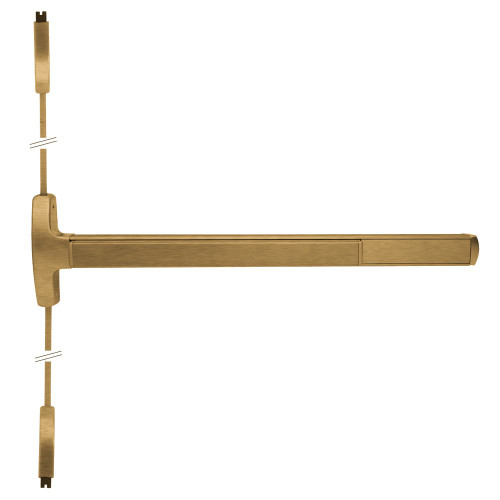 Falcon MEL-24-V-NL 3 10 RHR Grade 1 Surface Vertical Rod Exit Bar Narrow Stile Pushpad 3' Door Width 84 Door Height Night Latch Function Tubular Pull Electric Latch Retraction Hex Key Dogging Satin Bronze Clear Coated Finish Right Hand Reverse