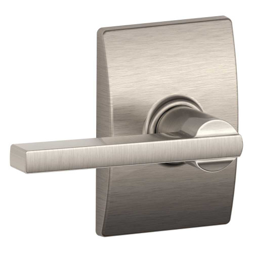 Schlage Residential F10 LAT 619 CEN Grade 2 Passage Latch Latitude Lever Century Rose Satin Nickel Finish F10 LAT 619 CEN