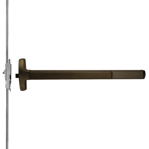 Falcon MELRXF-24-C-EO 3 313AN Grade 1 Concealed Vertical Rod Exit Bar Narrow Stile Pushpad Fire-Rated Device 3' Door Width 84 Door Height Exit Only Electric Latch Retraction Request to Exit Switch Dark Bronze Anodized Aluminum Finish 