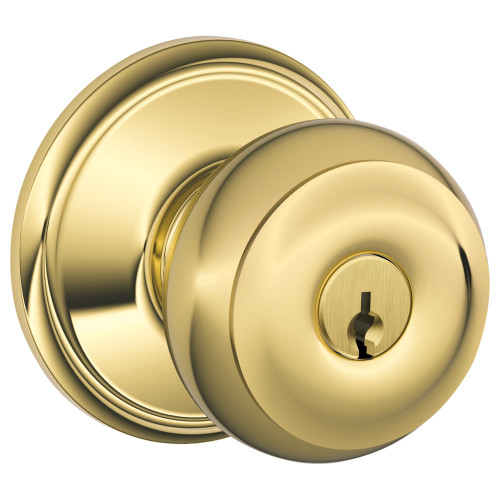 Schlage Residential F51A GEO 505 KD Grade 2 Entry Lock Georgian Knob Conventional Cylinder Keyed Different Lifetime Bright Brass Finish Not Handed