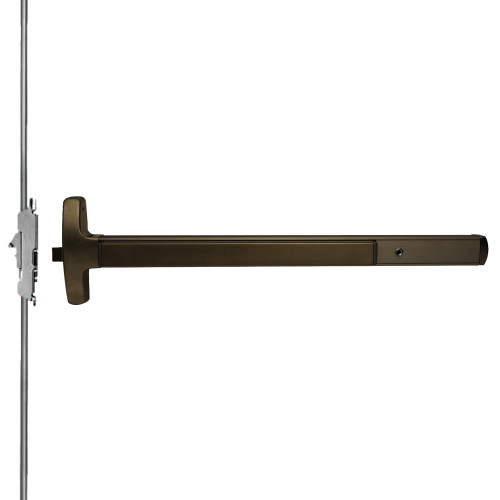 Falcon MEL24-CWDC-L-BE-D 4 643E LHR Grade 1 Concealed Vertical Rod Exit Bar Narrow Stile Pushpad 4' Door Width 84 Door Height Passage Function Dane Lever with Escutcheon Electric Latch Retraction Hex Key Dogging Aged Bronze Finish Left Hand Reverse