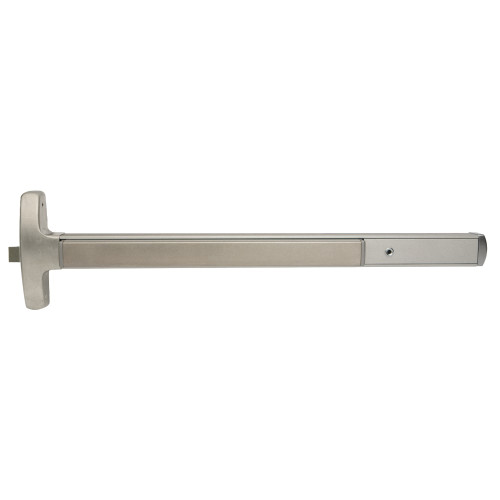 Falcon MELRX24-R-L-Q 3 32D LHR Grade 1 Rim Exit Bar Narrow Stile Pushpad 3' Door Width Classroom Function Quantum Lever with Escutcheon Electric Latch Retraction Request to Exit Switch Hex Key Dogging Satin Stainless Steel Finish Left Hand Reverse