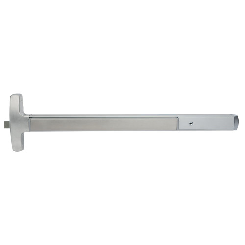 Falcon MELRXF-24-R-L-NL-S 3 15 RHR Grade 1 Rim Exit Bar Narrow Stile Pushpad 3' Door Width Night Latch Function Sutro Lever with Escutcheon Electric Latch Retraction Request to Exit Switch Hex Key Dogging Satin Nickel Plated Finish Right Hand Reverse