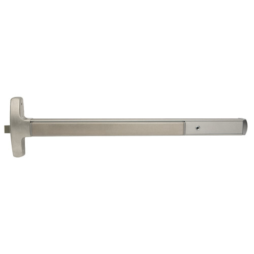 Falcon MELRXF-24-R-L-DT-S 3 32D LHR Grade 1 Rim Exit Bar Narrow Stile Pushpad 3' Door Width Dummy Function Sutro Lever with Escutcheon Electric Latch Retraction Request to Exit Switch Hex Key Dogging Satin Stainless Steel Finish Left Hand Reverse