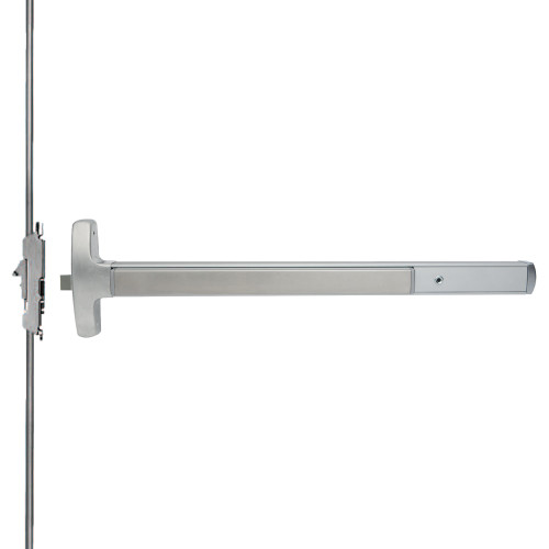 Falcon MEL-24-C-NL 4 15 LHR Grade 1 Concealed Vertical Rod Exit Bar Narrow Stile Pushpad 4' Door Width 84 Door Height Night Latch Function Tubular Pull Electric Latch Retraction Hex Key Dogging Satin Nickel Plated Finish Left Hand Reverse