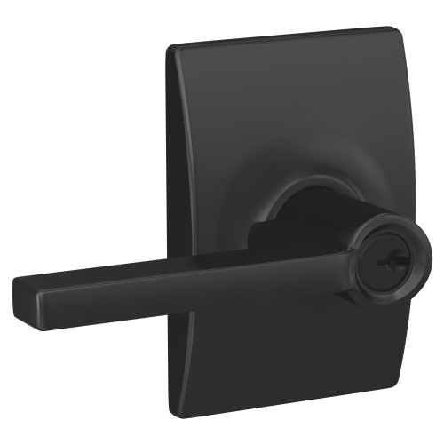 Schlage Residential F51A LAT 622 CEN KD Grade 2 Entry Lock Latitude Lever Conventional Cylinder Keyed Different Flat Black Coated Finish Non-Handed